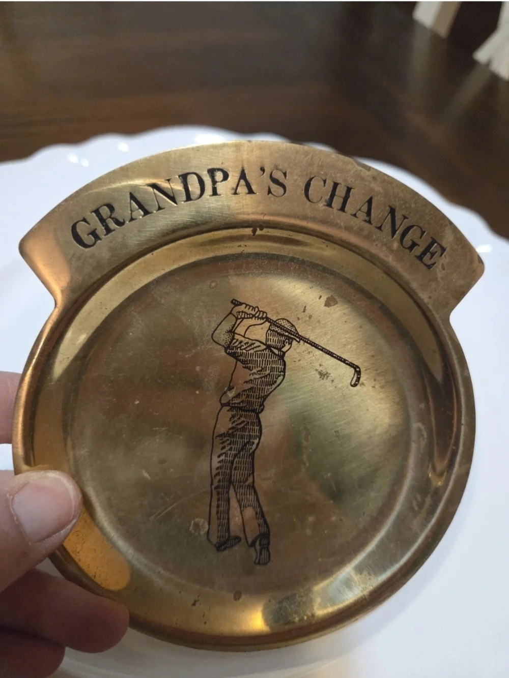 Vintage Brass 'Grandpa's Change' Golf Trinket Dish